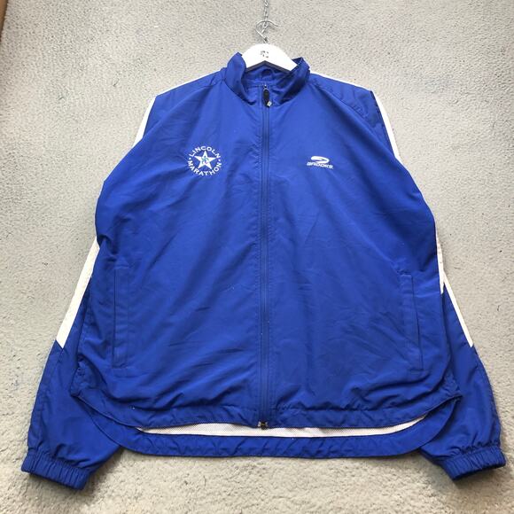 Lincoln Marathon Windbreaker Jacket Brooks Sports Mens Large Vented Blue White - Picture 1 of 8